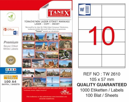 Tanex TW-2610 Laser Etiketi (105 x 57 mm) - 1