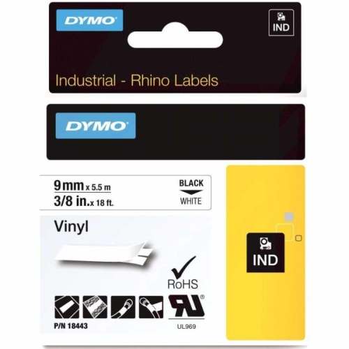 DYMO RhinoPRO Renkli Vinil Şerit 9mmx5,5m Beyaz/Siyah 18443 - 1