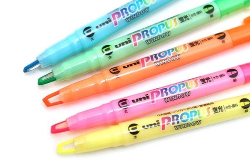 Uni Ball Propus Çift Uçlu Cep Tipi Fosforlu Kalem (5 li Paket) - 1