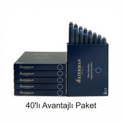 Waterman dolma kalem kartuşu Mürekkebi Mavi - Siyah 40 lı Paket 