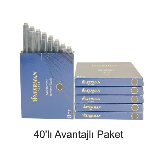 Waterman dolma kalem kartuşu mürekkebi siyah 40’lı paket (S0110850) - 1