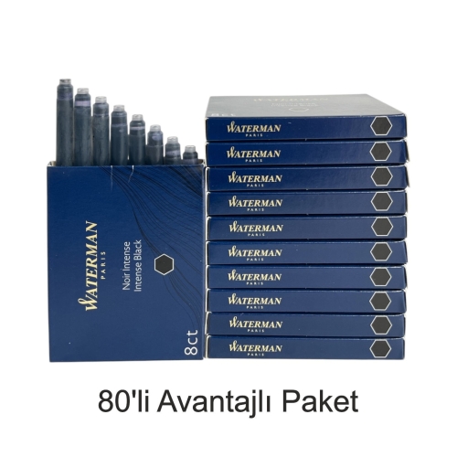 Waterman dolma kalem kartuşu mürekkebi siyah 80’li paket (S0110850) - 1